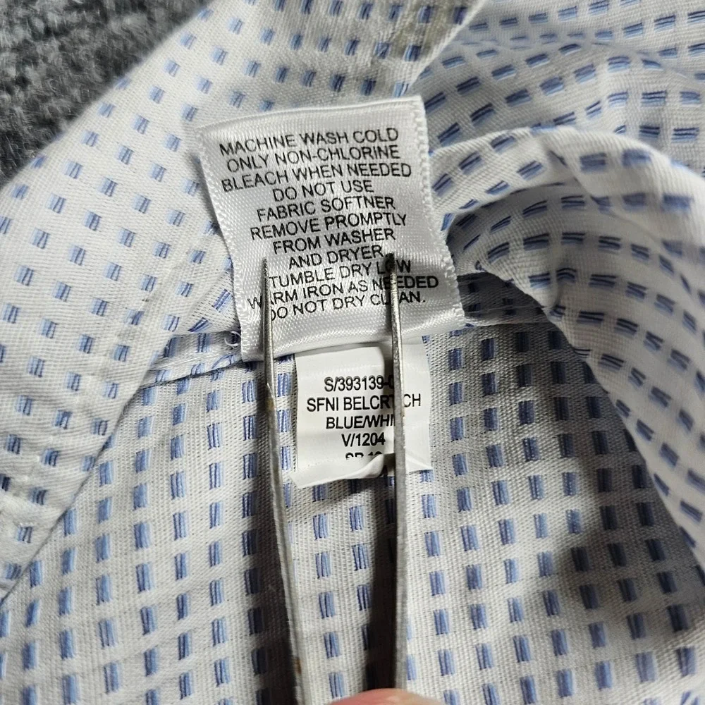 Banana Republic Mens Non Iron Slim Fit Dress Shirt Blue White Pattern L 16-16.5